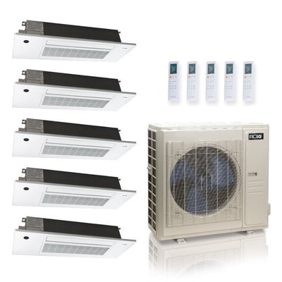 55,000 BTU ACiQ Standard 22 SEER2 5 Zone Slim Ceiling Casette Mini Split Heat Pump System - R454B | 230V - 6 + 6 + 6 + 12 + 12 - ES-55Z-M6C / SCC-06-HH-MB-3 / SCC-12-HH-MB-2  Mini Split Systems Direct