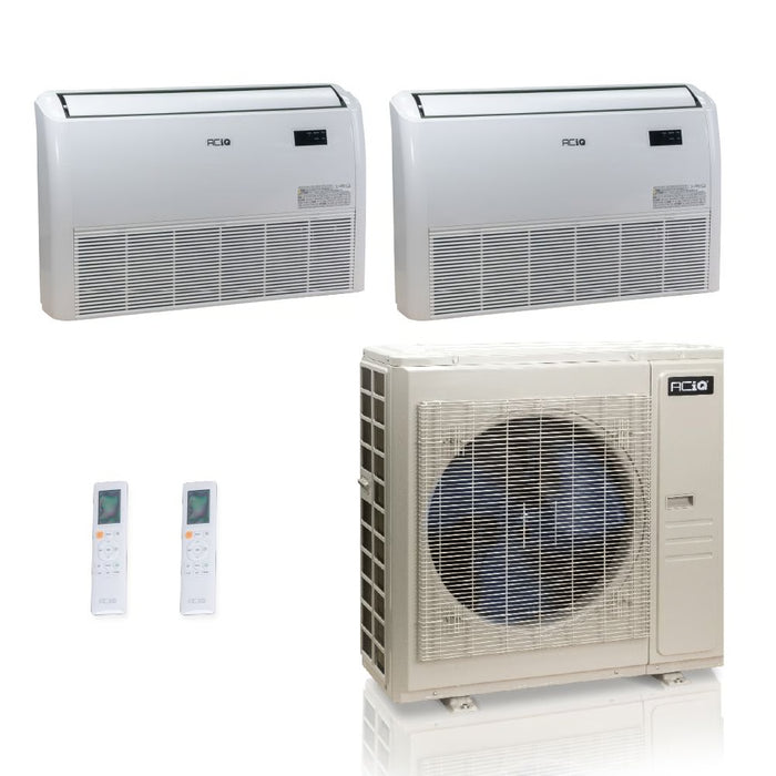 55,000 BTU ACiQ Standard 22 SEER2 Dual Zone Floor Mount Mini Split Heat Pump System - R454B | 230V - 18 + 24 - ES-55Z-M6C / ACIQ-18FM-HH-MD / ACIQ-24FM-HH-MD  Mini Split Systems Direct