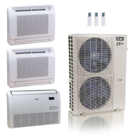 55,000 BTU ACIQ Extreme 22.2 SEER2 Tri Zone Floor Mount Mini Split Heat Pump System - R454B | 230V - 9 + 12 + 24