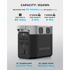 EF ECOFLOW Portable Power Station DELTA 3 1000 Air, 960Wh LiFePO4 (LFP) Battery, 500W AC Output Solar Generator(Solar Panel Optional) for Home Backup Power, Camping & RVs