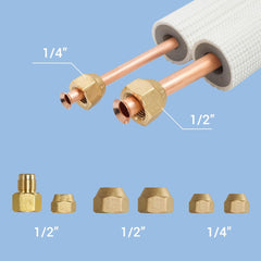 Della 50 Ft Mini Split Line Set, 1/4" & 1/2" O.D. Copper Pipes Tubing and 3/8 White Thickened PE Insulated Coil with Flared Nuts for Mini Split Air Conditioner or Heat Pump System(1/4+1/2)