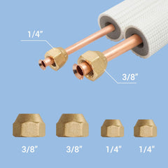 DELLA 1/4" & 3/8" Mini Split Line Set, for Mini Split Air Conditioner or Heat Pump System, 16 Ft O.D. Copper Pipes Tubing and 3/8 White Thickened PE Insulated Coil with Flared Nuts (1/4+3/8)