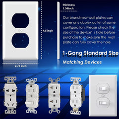 Pack of 10 1-Gang Standard Size Duplex Receptacle Wall Outlet Covers - White