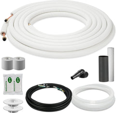 DELLA 1/4" & 3/8" Mini Split Line Set, for Mini Split Air Conditioner or Heat Pump System, 16 Ft O.D. Copper Pipes Tubing and 3/8 White Thickened PE Insulated Coil with Flared Nuts (1/4+3/8)