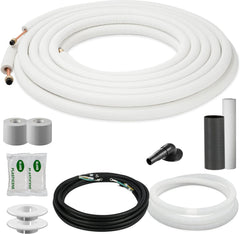 DELLA 25 Ft Mini Split Line Set, 1/4" & 1/2" O.D. Copper Pipes Tubing and 3/8 White Thickened PE Insulated Coil with Flared Nuts for Mini Split Air Conditioner or Heat Pump System(1/4+1/2)