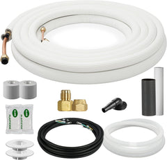 Della 50 Ft Mini Split Line Set, 1/4" & 1/2" O.D. Copper Pipes Tubing and 3/8 White Thickened PE Insulated Coil with Flared Nuts for Mini Split Air Conditioner or Heat Pump System(1/4+1/2)