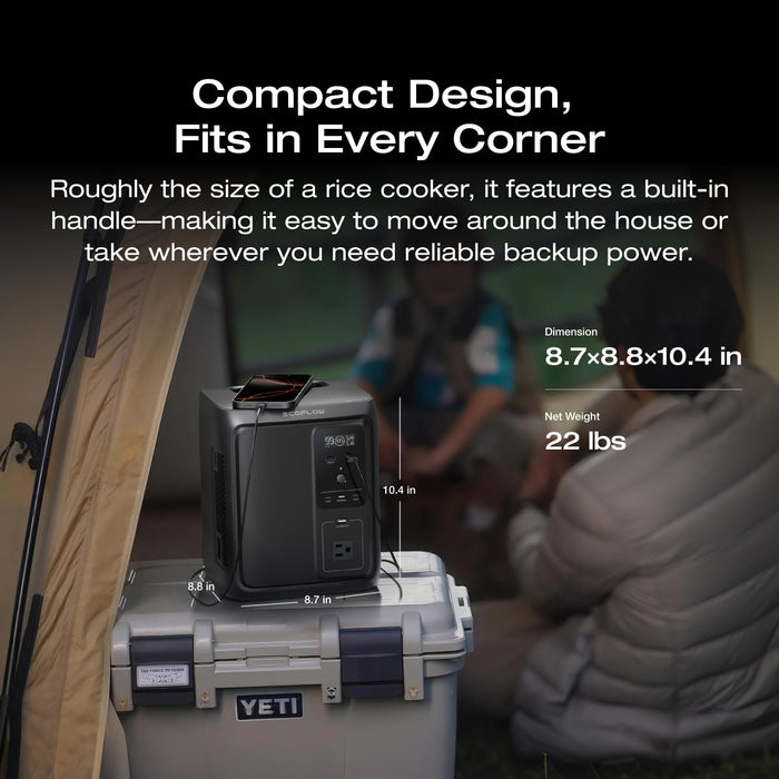 EF ECOFLOW Portable Power Station DELTA 2, 1024Wh LiFePO4 Battery, 1800W AC/100W USB-C Output, Solar Generator for Home Backup Power (Solar Panel Optional), Camping & RVs (AC Cable Included)