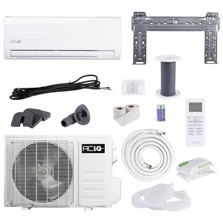 9,000 BTU ACiQ Essentials 19 SEER2 Single Zone Wall Mounted Mini Split Heat Pump System - R454B | White | 115V - ACiQ-K09Z-HP115B / ACiQ-K09W-W-HP115B  Mini Split Systems Direct