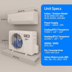 9,000 BTU 28.1 SEER ACiQ Extreme Series Single Zone Wall Mount Mini Split System - WiFi Enabled - R454B
