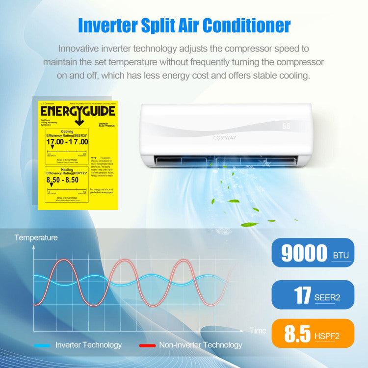 Costway 9000 BTU 17 SEER2 208-230V Ductless Mini Split Air Conditioner – Mini  Split Systems Direct