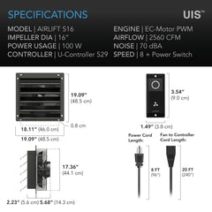 AC Infinity AIRLIFT S16, Shutter Exhaust Ventilation Fan 16”, Speed Controller - AC-ALS16  Mini Split Systems Direct