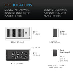AC Infinity AIRTAP T4, Quiet Register Booster Fan System, White, for 4” X 10” Registers - AC-RBF4-W  Mini Split Systems Direct