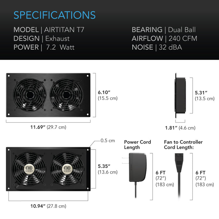 AC Infinity AIRTITAN T7, Crawl Space and Basement Ventilation Fan 12", Temperature and Humidity Controller, Ip-44 Rated - AC-ATT7  Mini Split Systems Direct