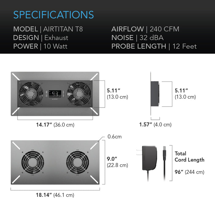 AC Infinity AIRTITAN T8 Crawl Space and Basement Ventilator Fan, Temperature and Humidity Controller, Ip-44 Rated, Exhaust - AC-ATT8  Mini Split Systems Direct
