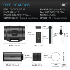 AC Infinity Air Filtration Kit 8”, Inline Fan With Speed Controller, Carbon Filter & Ducting Combo - AC-FKS8  Mini Split Systems Direct