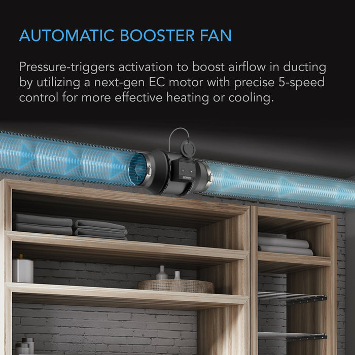 AC Infinity Automatic Booster Duct Fan, Inline Fan With Pressure Switch, 4-Inch - AC-BFP4  Mini Split Systems Direct