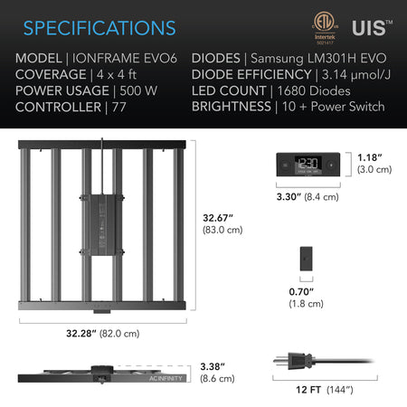AC Infinity IONFRAME EVO6, SAMSUNG LM301H EVO COMMERCIAL LED GROW LIGHT, 500W, 4X4 FT. -   Mini Split Systems Direct