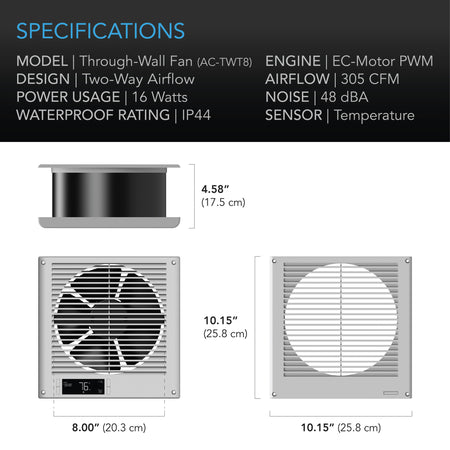 AC Infinity Room to Room Fan, Two-Way Airflow, Temperature Controller, 8-Inch - AC-TWT8  Mini Split Systems Direct