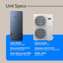 ACiQ Essentials 5 Ton 16 SEER2 High Efficiency Central Heat Pump Split System - R32 Inverter - Upflow/Horizontal-Left - ACIQ-60-HP-E-32 / ACIQ-60-AH-E-32  Mini Split Systems Direct