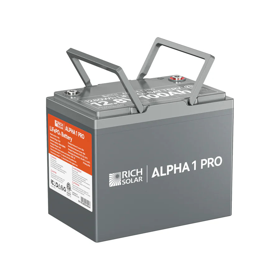 Rich Solar ALPHA 1 PRO | 12V 100Ah LiFePO4 Battery | Premium 12V Lithium Battery for Off-Grid, RVs, Boats | 7,000 Lifetime Cycles | 10 Year Warranty | UL1973 Certified