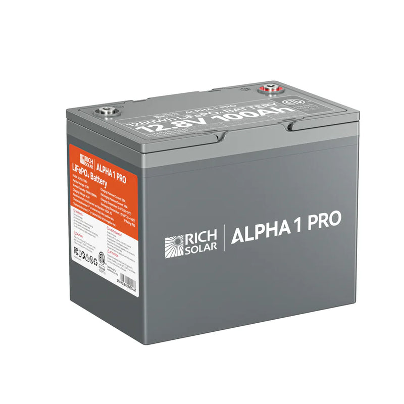 Rich Solar ALPHA 1 PRO | 12V 100Ah LiFePO4 Battery | Premium 12V Lithium Battery for Off-Grid, RVs, Boats | 7,000 Lifetime Cycles | 10 Year Warranty | UL1973 Certified