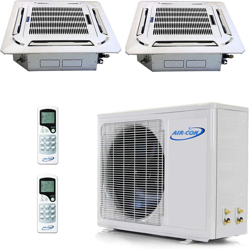 Air-Con 18,000 BTU 22 SEER Multi Zone Ductless Mini Split Heat Pump & Air Conditioner (230V) - 9K + 9K