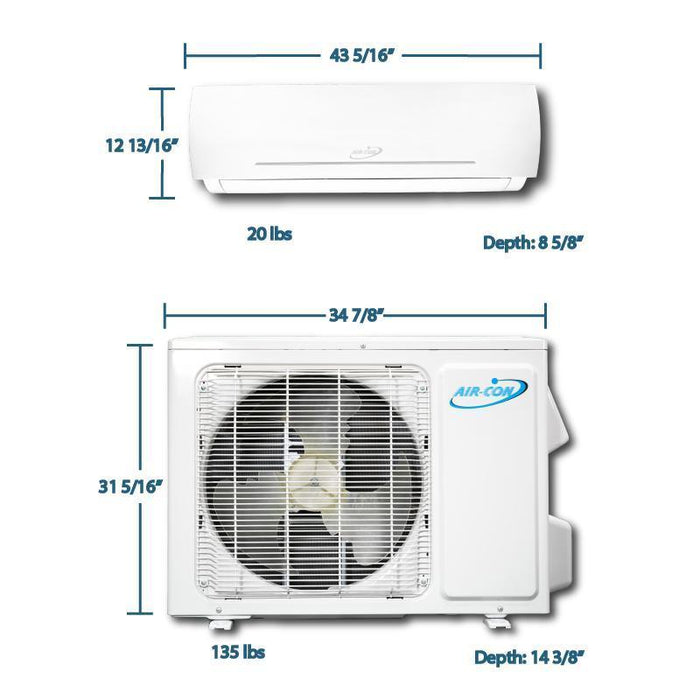 Air-Con Blue Series 3 24000 BTU 21 SEER Ductless Air Conditioner 15ft Lineset & Wiring - ABXCI/EM4H4S24  Mini Split Systems Direct