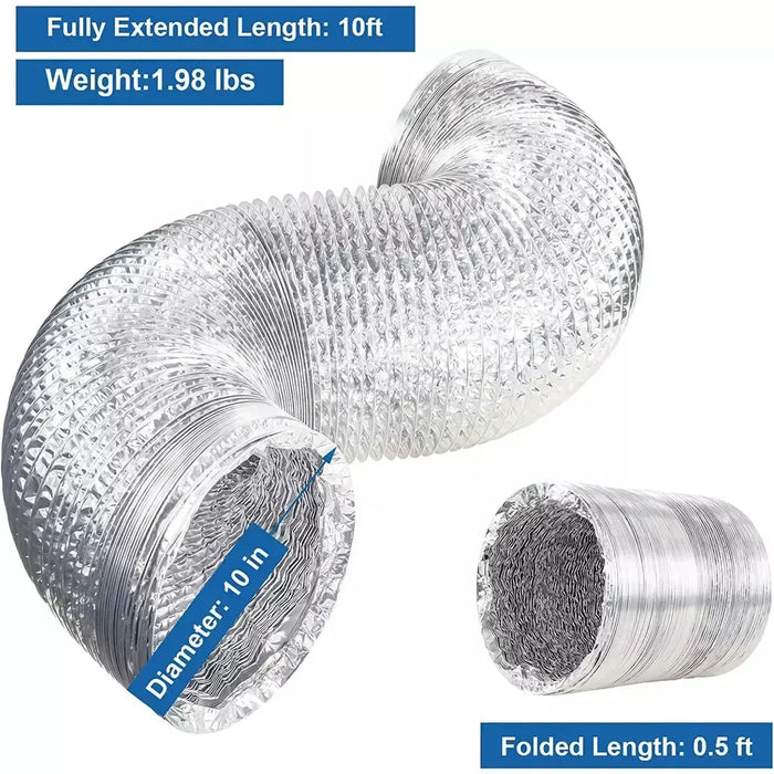 AlorAir Dehumidifier Aluminum Foil Intake Duct 10 inches Diameter 10 ft Long with Duct Clamps - AA-DFA-10  Mini Split Systems Direct