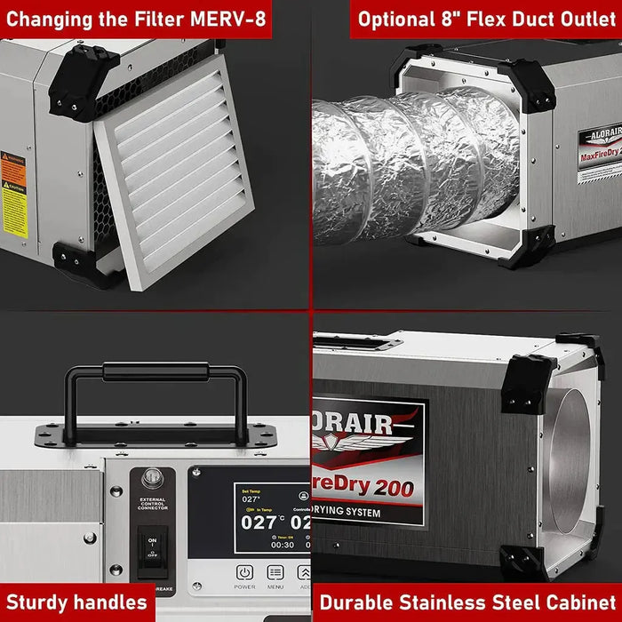 AlorAir MaxFireDry 200 Portable Electric Heater 20,000 BTU with Thermostat, PTC Thermistor, Timer, LCD Display - B09J25FNTN  Mini Split Systems Direct