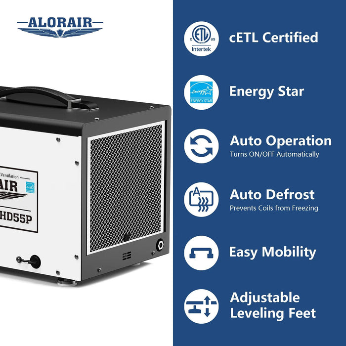 AlorAir Sentinel HD55P Dehumidifier with Pump and Drain Hose | 120 PPD, Auto Defrost, Humidity Control | Size for 1500 sq.ft - Sentinel-HD55P  Mini Split Systems Direct