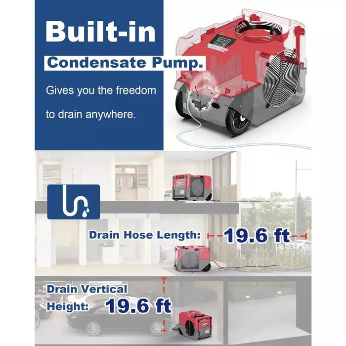 AlorAir Storm LGR 1250X Smart Wi-Fi Red Industrial Commercial Dehumidifier with Pump - 115V - X002J9OXR7  Mini Split Systems Direct