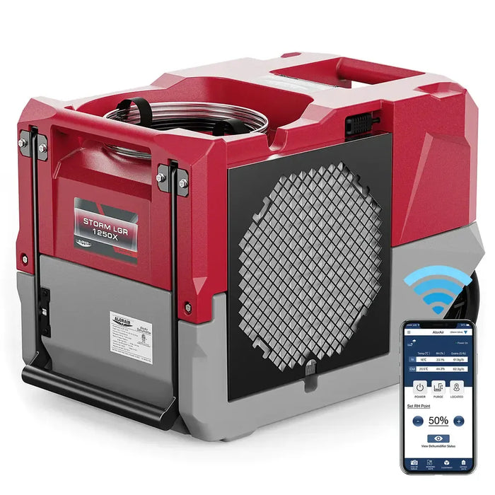 AlorAir Storm LGR 1250X Smart Wi-Fi Red Industrial Commercial Dehumidifier with Pump - 115V - X002J9OXR7  Mini Split Systems Direct