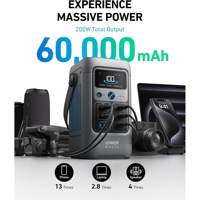 Anker SOLIX C200 DC Power Bank Station, 192Wh Portable Power Station, LiFePO4 Battery, 200W Solar Generator, for Outdoor Camping, Traveling, and Emergencies (No Wall Charger Included) - B0D62PMB3R-B0DBLMHRQ7  Mini Split Systems Direct