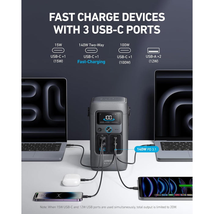 Anker SOLIX C200 DC Power Bank Station, 192Wh Portable Power Station, LiFePO4 Battery, 200W Solar Generator, for Outdoor Camping, Traveling, and Emergencies (No Wall Charger Included) - B0D62PMB3R-B0DBLMHRQ7  Mini Split Systems Direct