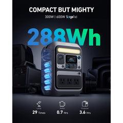 Anker Solar Generator SOLIX C300 with 60W Solar Panel, 288Wh Portable Power Station, 300W (600W Surge), LiFePO4 Battery, 140W Two-Way Fast Charging, for Outdoor Camping, Traveling, and Emergencies - B0D62GMQ3F  Mini Split Systems Direct