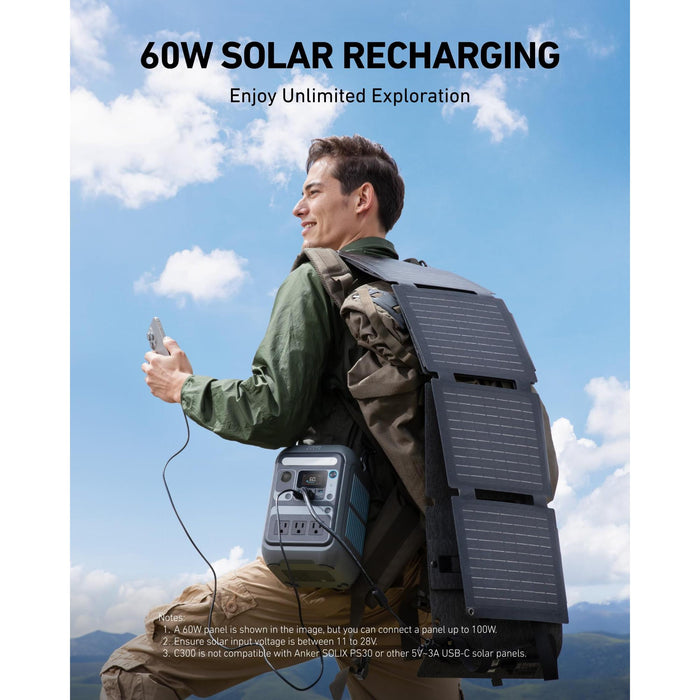 Anker Solar Generator SOLIX C300 with 60W Solar Panel, 288Wh Portable Power Station, 300W (600W Surge), LiFePO4 Battery, 140W Two-Way Fast Charging, for Outdoor Camping, Traveling, and Emergencies - B0D62GMQ3F  Mini Split Systems Direct