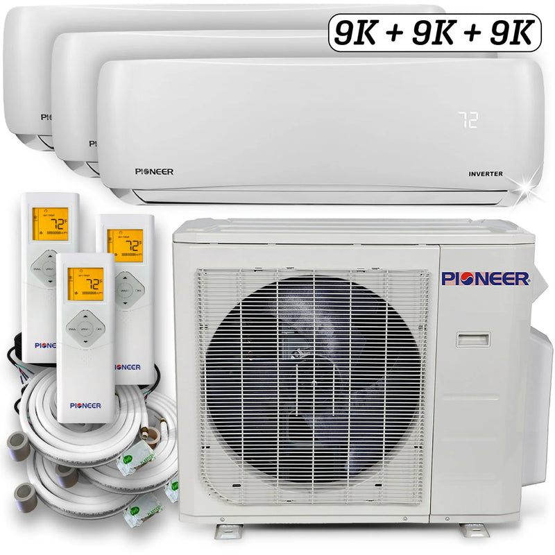 Pioneer® Triple 27,000 BTU 2.25 Ton 23.5 SEER2 Multi 3 Zone Wall Mount Air Conditioner Heat Pump 230-Volt