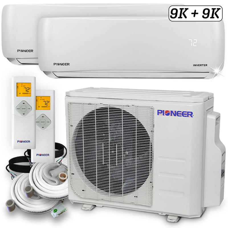 Pioneer® Dual 18000 BTU 1.5-Ton 21.5 SEER Multi (2) Zone Wall Mount Air Conditioner Heat Pump 230-Volt