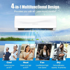 Costway 12000 BTU 17 SEER2 208-230V Ductless Mini Split Air Conditioner and Heater
