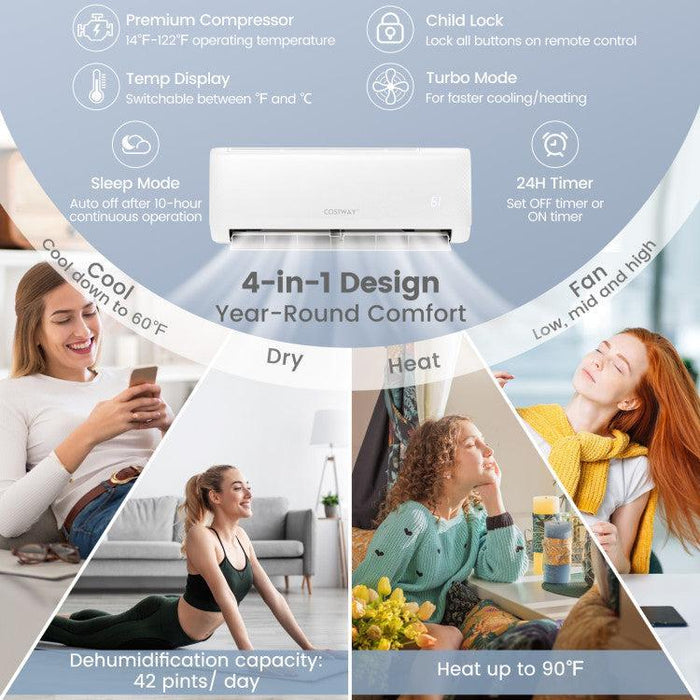 Costway 12000 BTU 21 SEER2 208-230V Ductless Mini Split Air Conditioner and Heater - 58193724  Mini Split Systems Direct