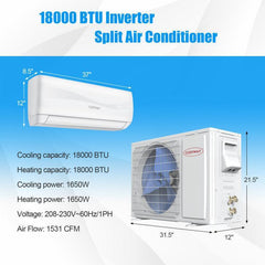 Costway 18000 BTU 19 SEER2 208-230V Ductless Mini Split Air Conditioner and Heater - 56183940  Mini Split Systems Direct