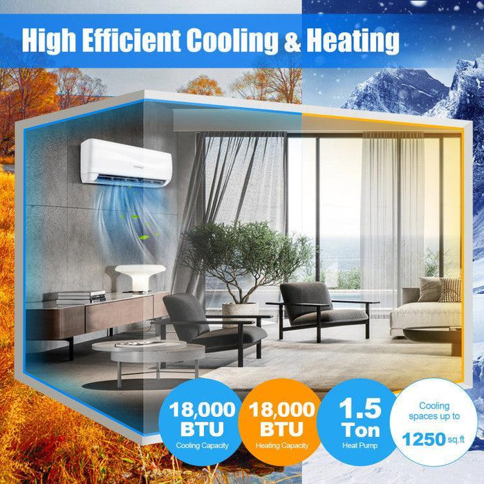 Costway 18000 BTU 19 SEER2 208-230V Ductless Mini Split Air Conditioner and Heater - 56183940  Mini Split Systems Direct