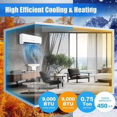 Costway 9000 BTU 17 SEER2 208-230V Ductless Mini Split Air Conditioner and Heater - 13847269  Mini Split Systems Direct