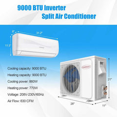 Costway 9000 BTU 17 SEER2 208-230V Ductless Mini Split Air Conditioner and Heater - 13847269  Mini Split Systems Direct