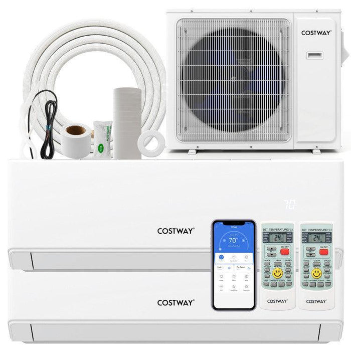 Costway UltrEco Series 18000 BTU 2 Zone 22 SEER2 Mini Split Air Conditioner Wifi Enabled with Heat Pump 7K + 7K - 594372816-7K+7K  Mini Split Systems Direct