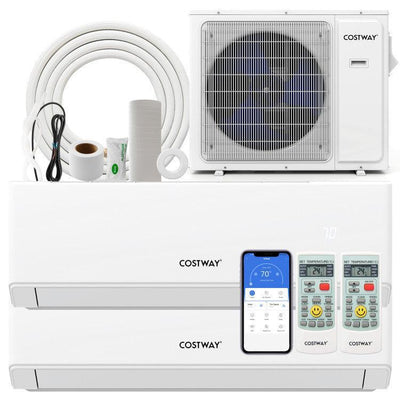 Costway UltrEco Series 18000 BTU 2 Zone 22 SEER2 Mini Split Air Conditioner Wifi Enabled with Heat Pump 7K + 7K - 594372816-7K+7K  Mini Split Systems Direct