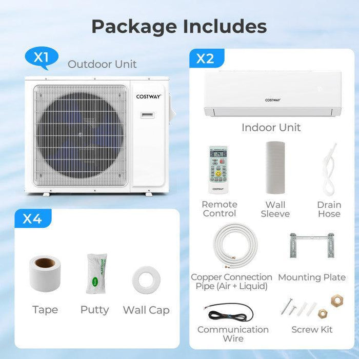 Costway UltrEco Series 18000 BTU 2 Zone 22 SEER2 Mini Split Air Conditioner Wifi Enabled with Heat Pump 7K + 7K - 594372816-7K+7K  Mini Split Systems Direct