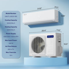 DELLA 12000 BTU Mini Split AC with Alexa, 19 SEER2, 550 Sq Ft Cooling - 048-TL-12K2V-19S-I+O  Mini Split Systems Direct