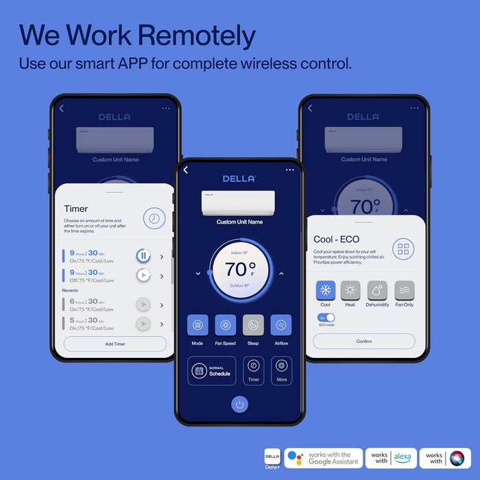 DELLA 12000 BTU Mini Split AC with Alexa, 19 SEER2, 550 Sq Ft Cooling - 048-TL-12K2V-19S-I+O  Mini Split Systems Direct