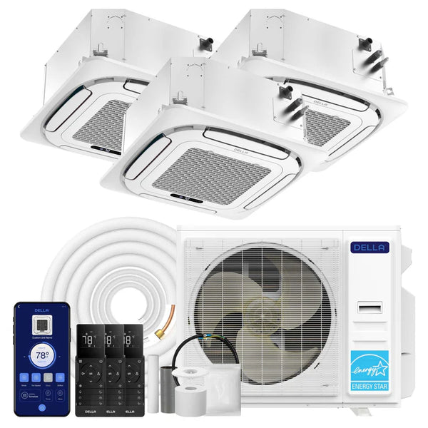DELLA 42000 BTU Tri-Zone Ceiling Cassette Mini Split AC (12K+12K+18K) - Up to 2100 Sq.Ft.